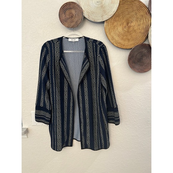 Jones Studio Sweaters - Jones Studio blue and black geometric pattern open-front cardigan Large